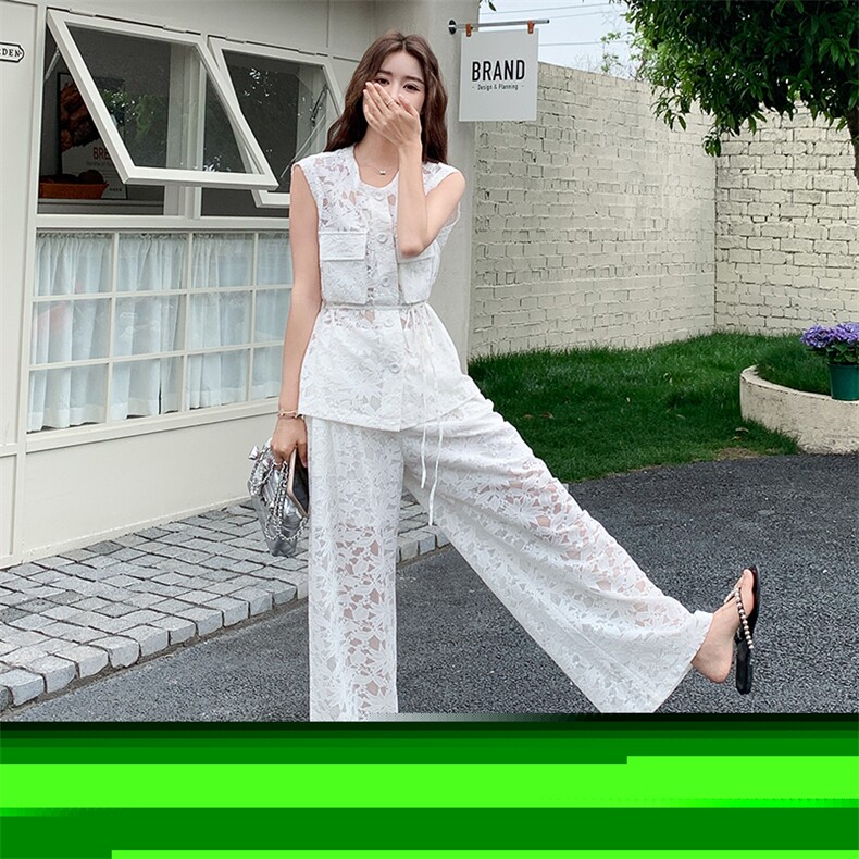 2025新款阔腿裤雷丝套装,女装套装/套裙,1D066-1