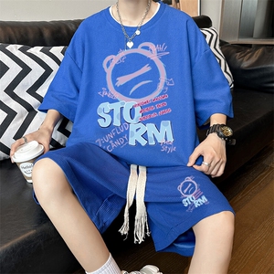 冰丝短袖t恤男夏季重磅华夫格套装青少年休闲运动篮球服搭配一套图片