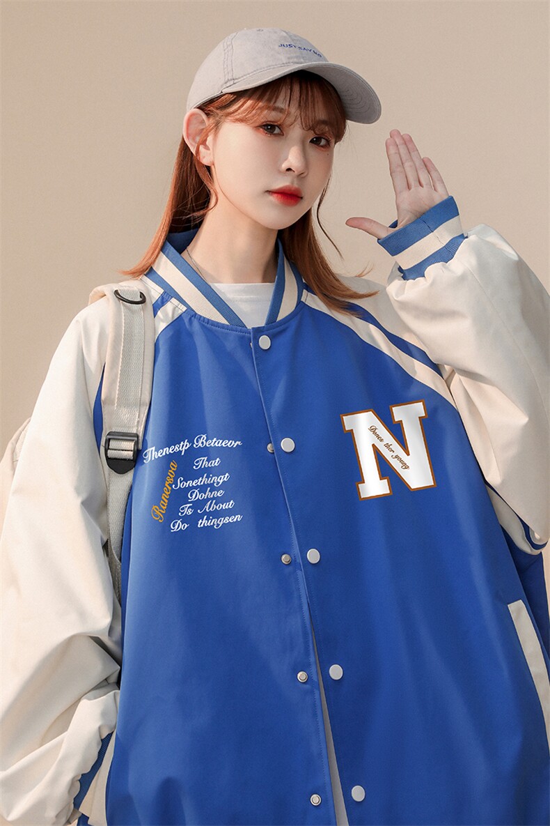 中性风秋季宽松休闲插肩袖棒球服拼色情侣外套女JK6872P65控78,女装短外套,电商A268