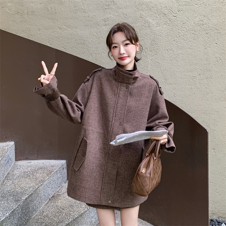 中长款加棉毛呢外套女装2024新款气质呢子大衣套裙,女装套装/套裙,纯色衣恋
