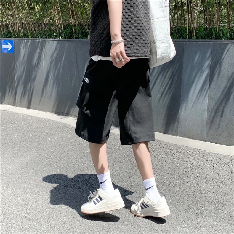 夏季ins港风坠感阔腿工装七分裤韩版潮宽松直筒休闲短裤dk873-p30,男装休闲裤,星座1008-1