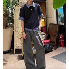 得物抖音高品质二开夏季美式潮牌高街假两件格子衬衣翻领短袖T恤，男装T恤，电商A486