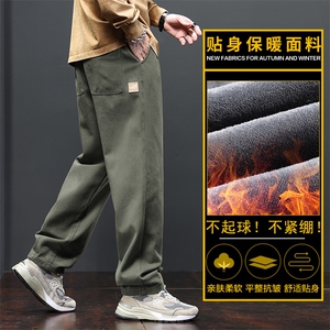 纯棉直筒裤子男士冬季宽松运动潮牌休闲工装裤Z2328-P50/加绒P55