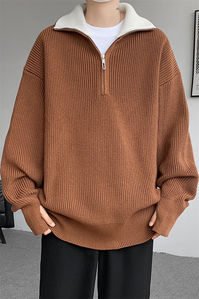 8XL-M立领半拉链毛衣男大码慵懒风宽松日系针织衫外套MY19002P78,男装针织衫/毛衣,电商B312
