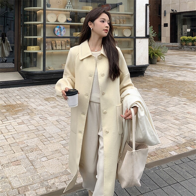 新年红色双面羊绒大衣女结婚2025秋冬新款高级感中长款羊毛呢外套,女装双面呢大衣,丝露依尚（原SL）