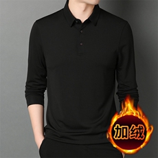F81017莫代尔中青年男士秋冬季厚款加绒时尚休闲翻领T恤P80，男装T恤，钱塘207-1