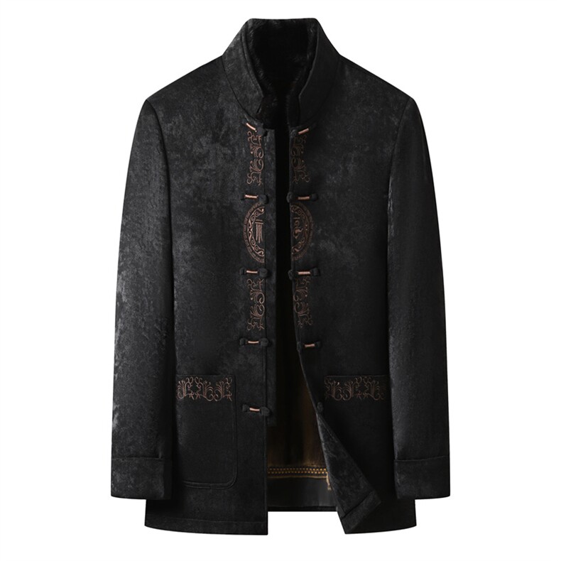 唐装羽绒服复古盘扣银狐貂内胆可脱卸中年外套爸爸装MJ595-P225,男装羽绒服,星座1105-3