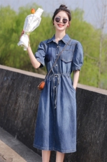 大量现货！2024夏季新款女装韩版时尚显瘦中长款刺绣牛仔连衣裙，女装连衣裙，慧尚依恋