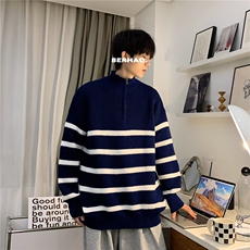 针织衫男士韩版潮流高街帅条纹拼色2024冬季新款ins毛衣MZ550-P51，男装针织衫/毛衣，星座412-2