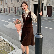 《现货新品》3色可选拼接条纹假两件衬衫甜美可爱学院风连衣裙，女装连衣裙，辰辰家