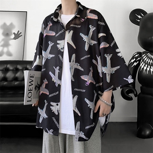 夏季潮流小飞机满印ins衬衫新款冰丝情侣装  A125-C35-P38图片