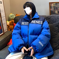 冬宽松加棉撞色简约字母北面棉衣棉服外套MY6253特价P85控138，男装棉衣，电商A268A