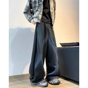 重磅小众分割线休闲卫裤男美式复古宽松休闲痞帅阔腿直筒裤图片