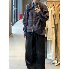 复古蓝色格子衬衫外套男女慵懒风宽松休闲松弛感衬衣外套C39，男装衬衫，星座1116A（原606A-3）