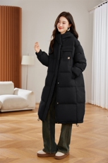卡其色长款过膝羽绒服女2024冬季新款韩版宽松时尚加厚白鸭绒外套，女装羽绒服，奕可儿