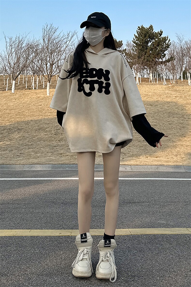 2023夏季新款港风女模大码麂皮绒连帽短袖T恤M-5XHT23153-P50,男装T恤,电商A022
