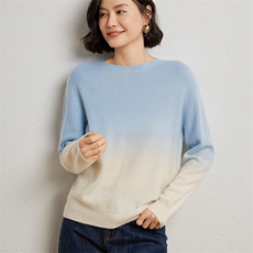 时尚渐变色女士衫优雅圆领设计舒适保暖，女装羊绒衫，臻维羊绒