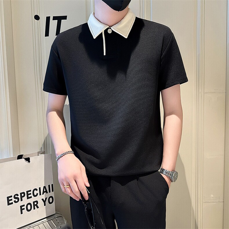 店主风社会小伙男拼接翻领简约POLO衫男休闲T恤301A-1/PL103/P50,男装T恤,星座301A-1