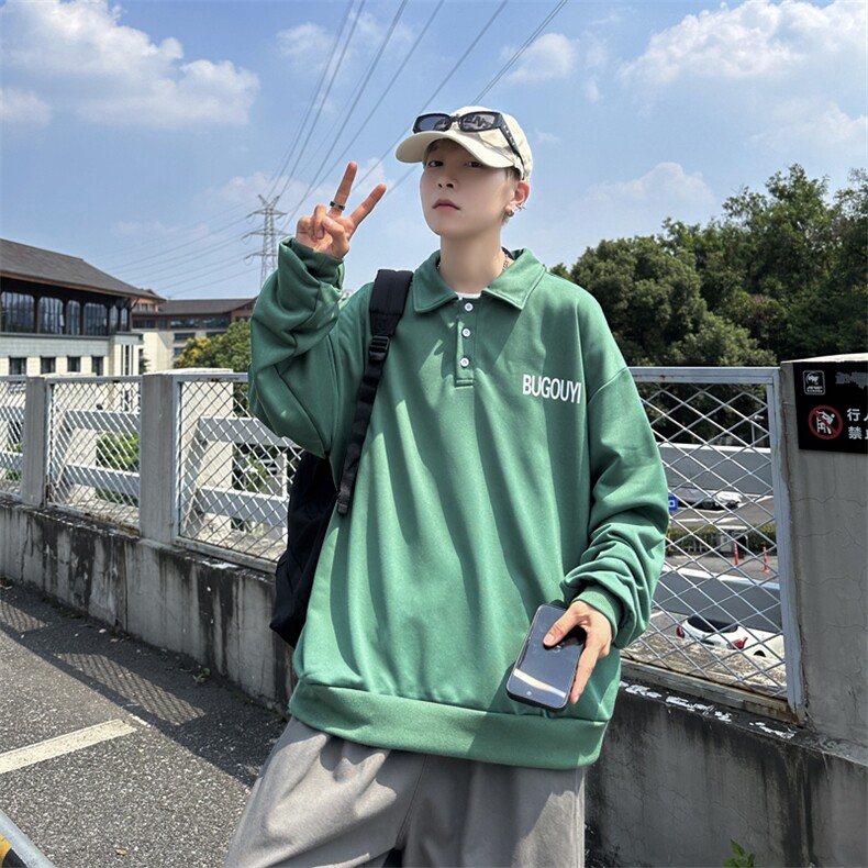 POLO衫男韩版潮流字母高街帅气2023秋冬新款ins宽松外套WB136-P38,男装Polo衫,星座412-2