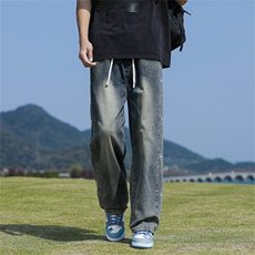 2024夏季新款日系潮流简约牛仔裤男潮牌宽松休闲裤现货K7820-P40，男装牛仔裤，星座512-3