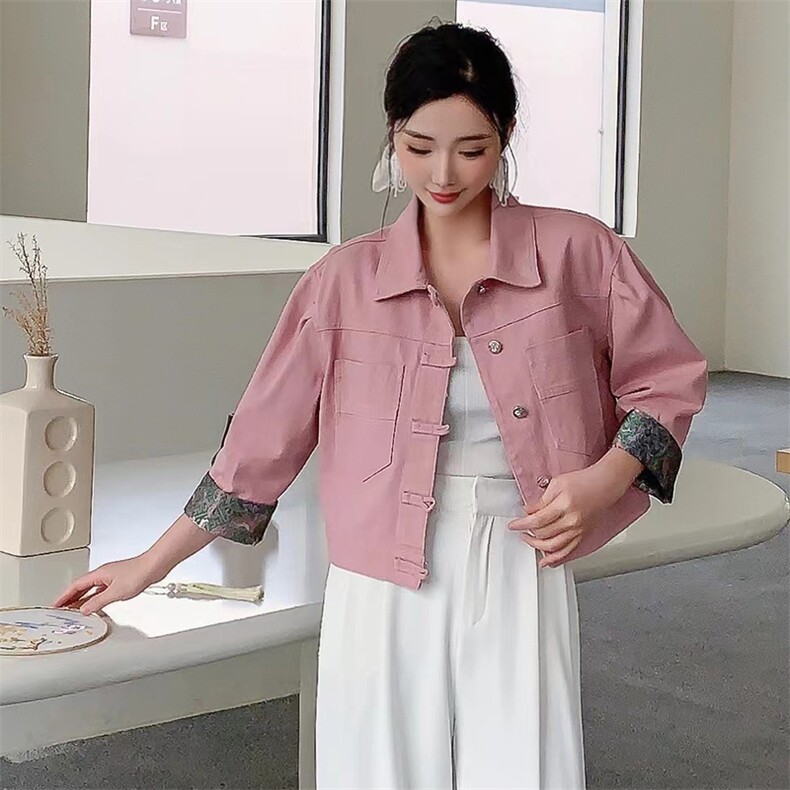 现货牛仔新中式风减龄网红B款宫廷/古典2024年春季,女装牛仔外套,美拉德工厂直营店