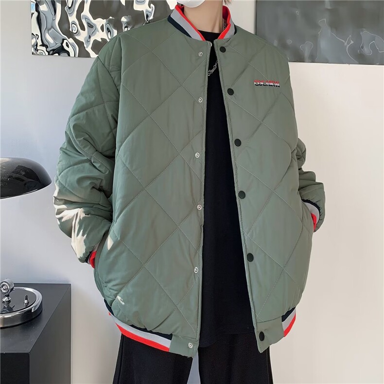 冬季潮牌菱形格保暖棉衣男棒球服宽松棉袄美式棉服外套MF110-P66,男装棉衣,星座412-3