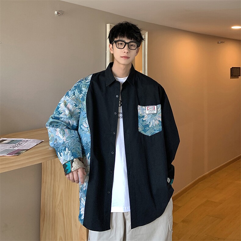 港风花型长袖衬衫大码M-5XL情侣风衬衫男长袖衬衣CS7714P60,男装衬衫,星座227-7
