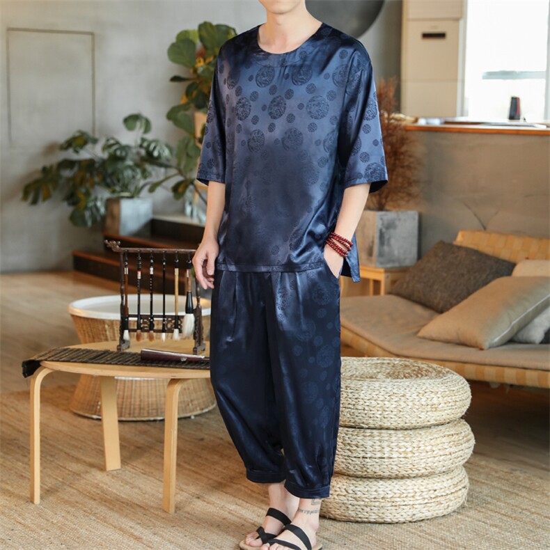风夏唐装薄款冰丝民族太极服运动装休闲中式套装男A823P75,男装民族服装,钱塘788(原4013)