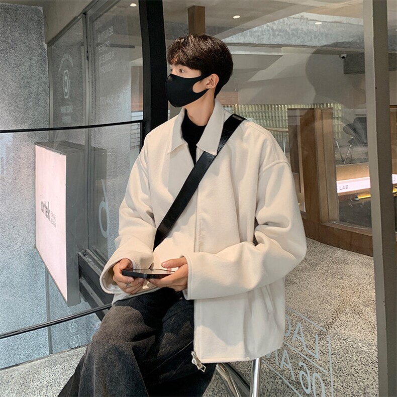 廓形拉链毛呢夹克外套韩版宽松翻领短款呢子大衣B289-F2477P105，男装夹克，电商B289-1