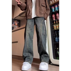 复古微喇牛仔裤男美式潮牌宽松直筒拉链设计感休闲长裤子 NC1129图片