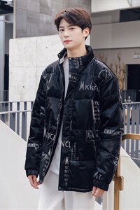 仓库现货立领潮牌修身宽松鲨鱼皮面料情侣白鸭绒羽绒服R2218P100图片