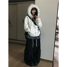 现货DA261-批65美式复古白色毛领连帽卫衣男女秋冬新款，男装卫衣，星座603-2