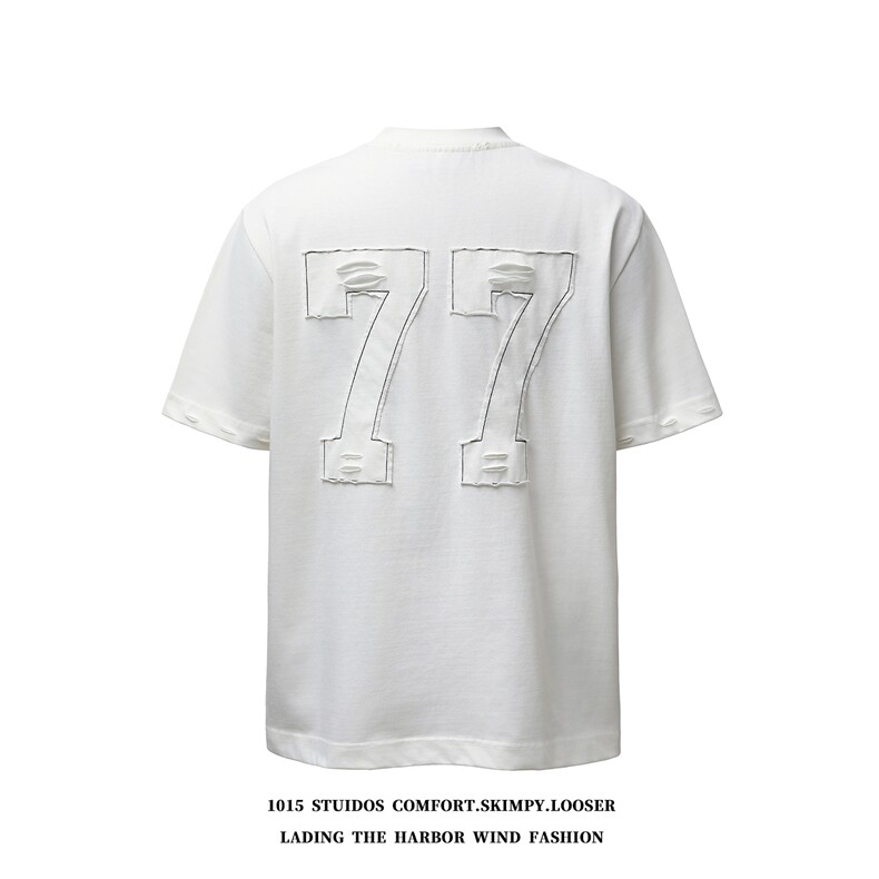 2026春夏新款美式潮牌重工字母刺绣贴布设计短袖T恤1015-T608-P70，男装T恤，四季星座1015