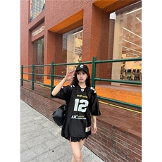 夏季新款设计感小众美式复古印花宽松短袖球衣T恤街头运动休闲T恤，男装T恤，星座506A
