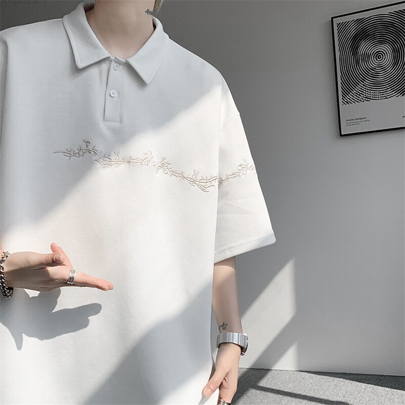 8XL-M新中式刺绣图腾短袖polo衫大码翻领T恤半袖保罗衫DX1212/P45图片
