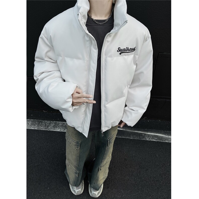 男装冬装宽松绣花PU皮棉衣港风大码棉服情侣面包服外套S367-P128,男装棉衣,电商A233-1