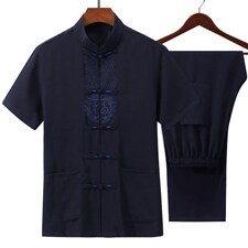 高档唐装太极服中式刺绣立领短袖棉麻风时尚男套装YD1802-P70，男装民族服装，星座1105-3