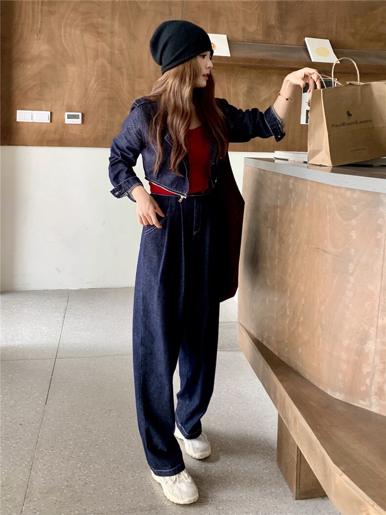 (新款现货）2026春装活性牛仔面料肩章可脱卸两件套拉链连体裤,女装连体裤,印象茜