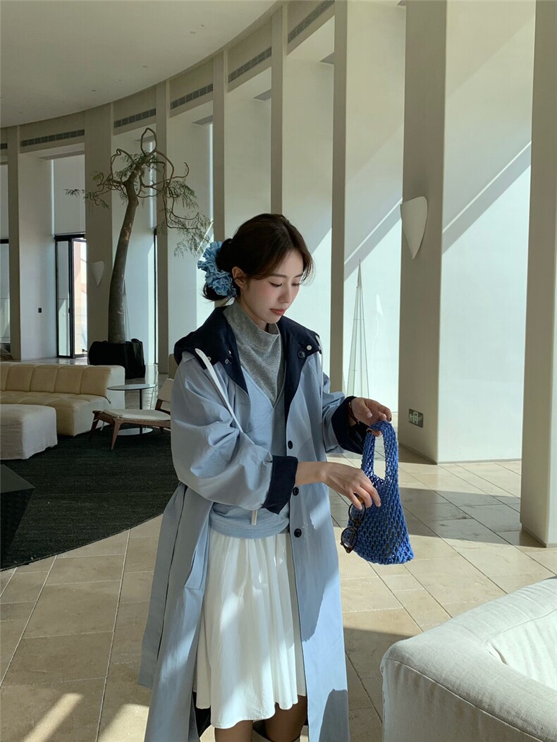 秋季新款纯色针织连帽大衣时尚百搭,女装双面呢大衣,洛丽兰可