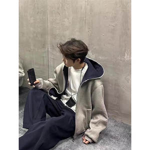 抖音得物高品质二开 26春装美式重磅宽松结构双面连帽卫衣外套W68图片