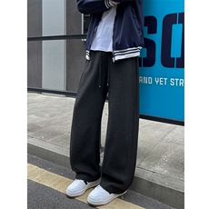 潮牌羚羊绒斜纹弯刀裤男春秋季美式宽松直筒裤青少年痞帅休闲卫裤，男装休闲裤，电商C305A