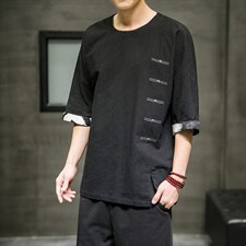 2025春夏新款风棉麻七分短袖t恤男大码上衣QT6008-1/T063/P60，男装T恤，电商A008