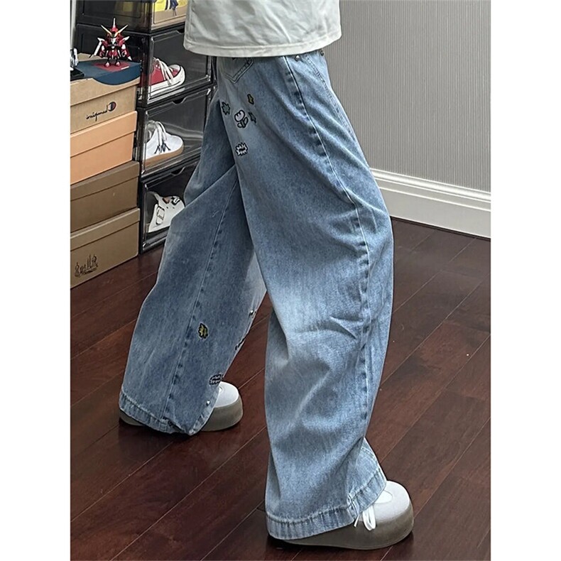 ！宽松卡通刺绣弯刀牛仔裤，男装牛仔裤，星座617C
