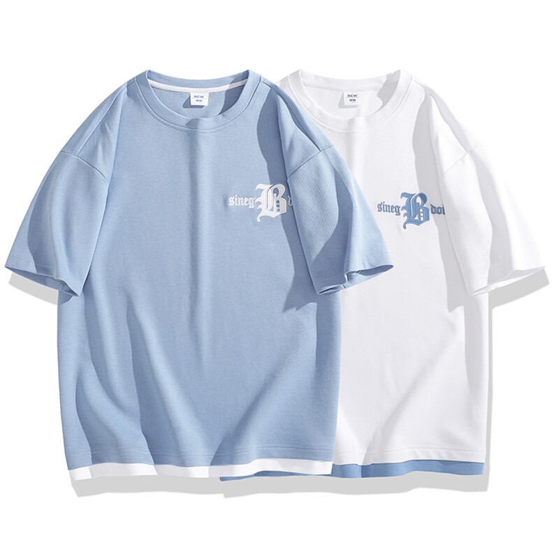 冰氧仿棉短袖日系白底夏季休闲百搭刺绣纯色男上衣TC3149-P22控48,男装T恤,星座717