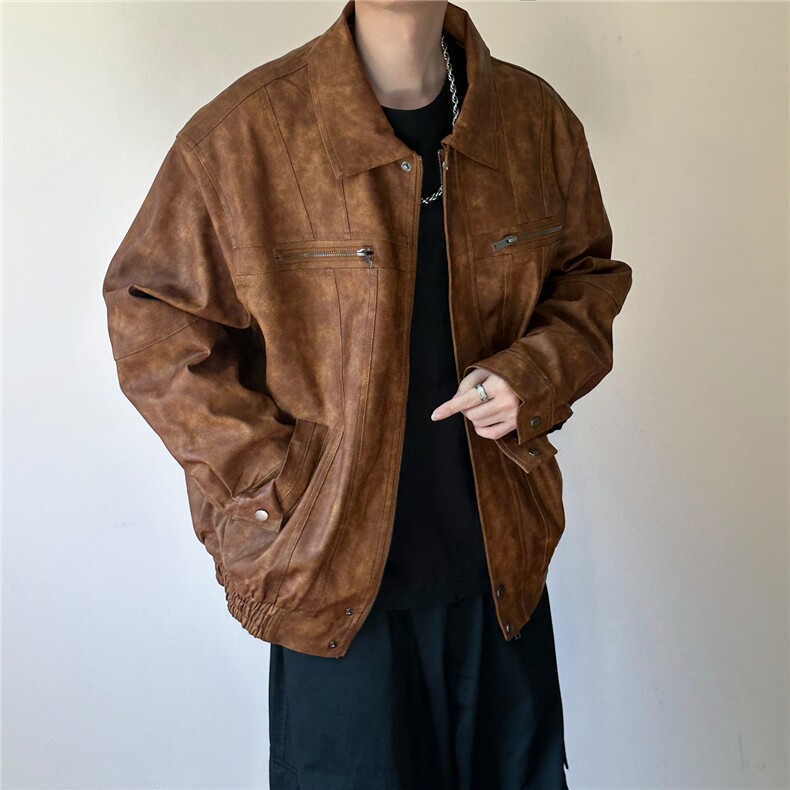 现货-水洗质感复古皮外套男pu机车服潮牌痞帅夹克-AP23106-P115,男装夹克,电商A351