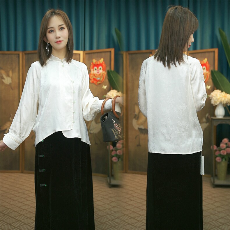 现货2024春季新款简约刺绣盘扣衬衫新中式穿搭上衣B013，女装衬衫，非你不可新中式