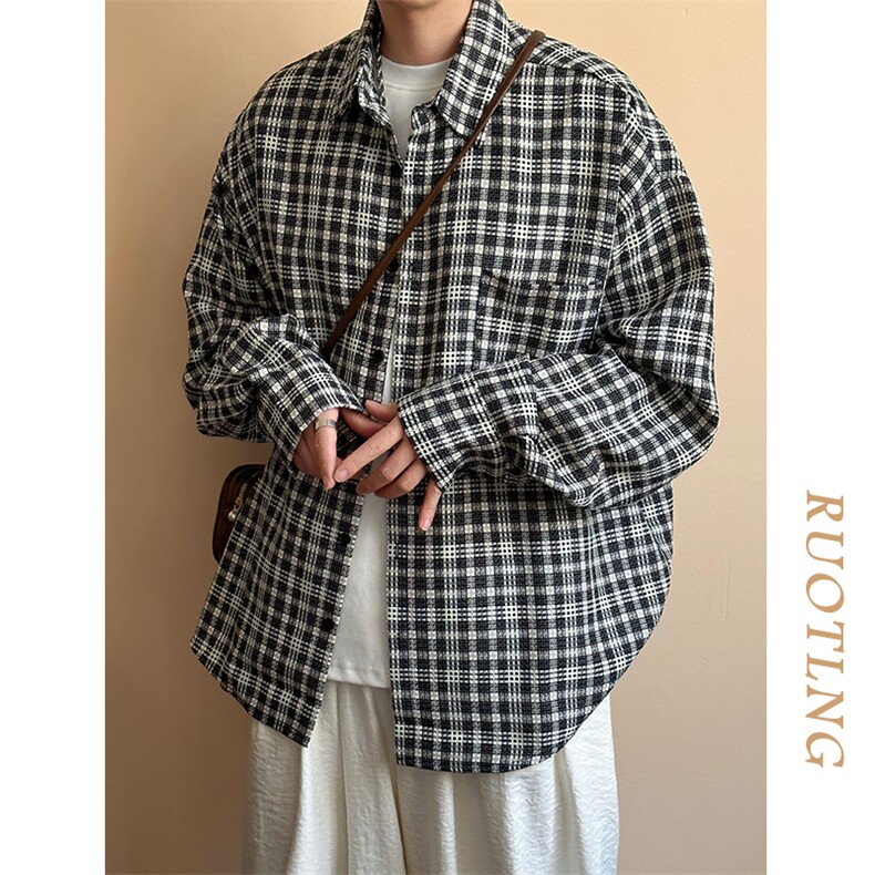 现货-小格子潮牌衬衫外套男百搭青少年衬衣-AC23098特批P58,男装衬衫,电商A351