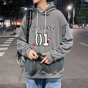 WY2205-P35加绒款-P40纯棉连帽卫衣男大码运动帽衫宽松薄外套男，男装卫衣，电商A040