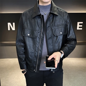 店主风男皮衣外套时尚翻领上衣2025秋款男装夹克 B317/6825/P155图片