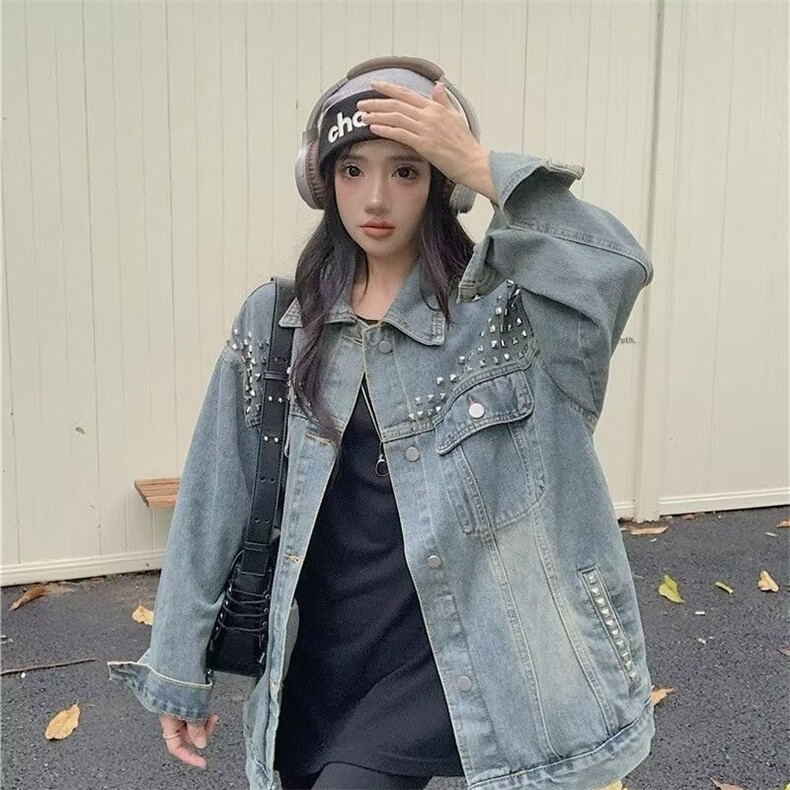 JK29-P72美式高街头水洗破洞牛仔外套女春秋季设计感小众宽松,男装工装外套,电商B323A